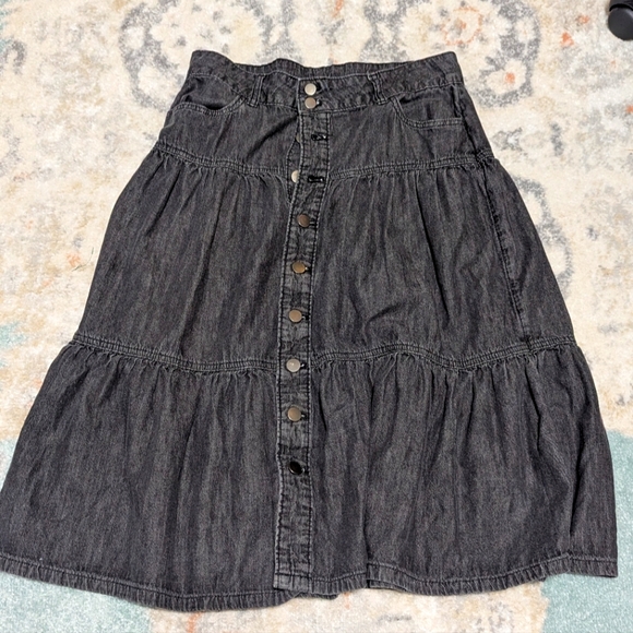 Vintage Dresses & Skirts - Vintage 80s 90s Denim Black Tiered Skirt